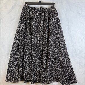 See You Monday Skirt Size XL Black Floral Midi Preppy Antrho Lined